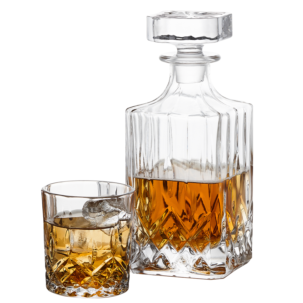 GoodGlassware Diamond-Cut Vintage Decanter Set with Glasses