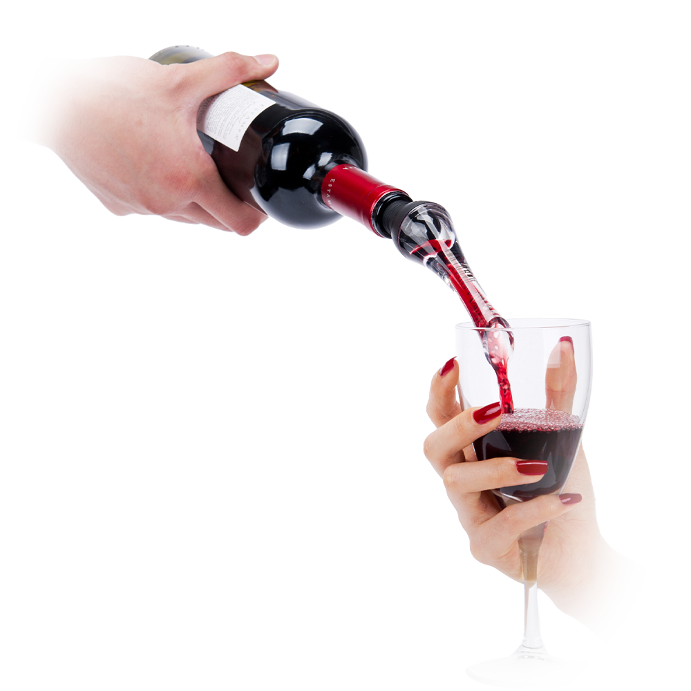 Vintorio Wine Aerator Pourer with Red Wine and Manicured Hand