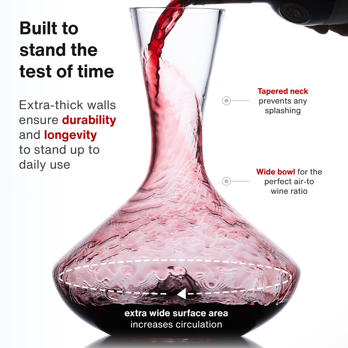 Vintorio Citadel Crystal Wine Decanter - Tapered neck and wide bowl