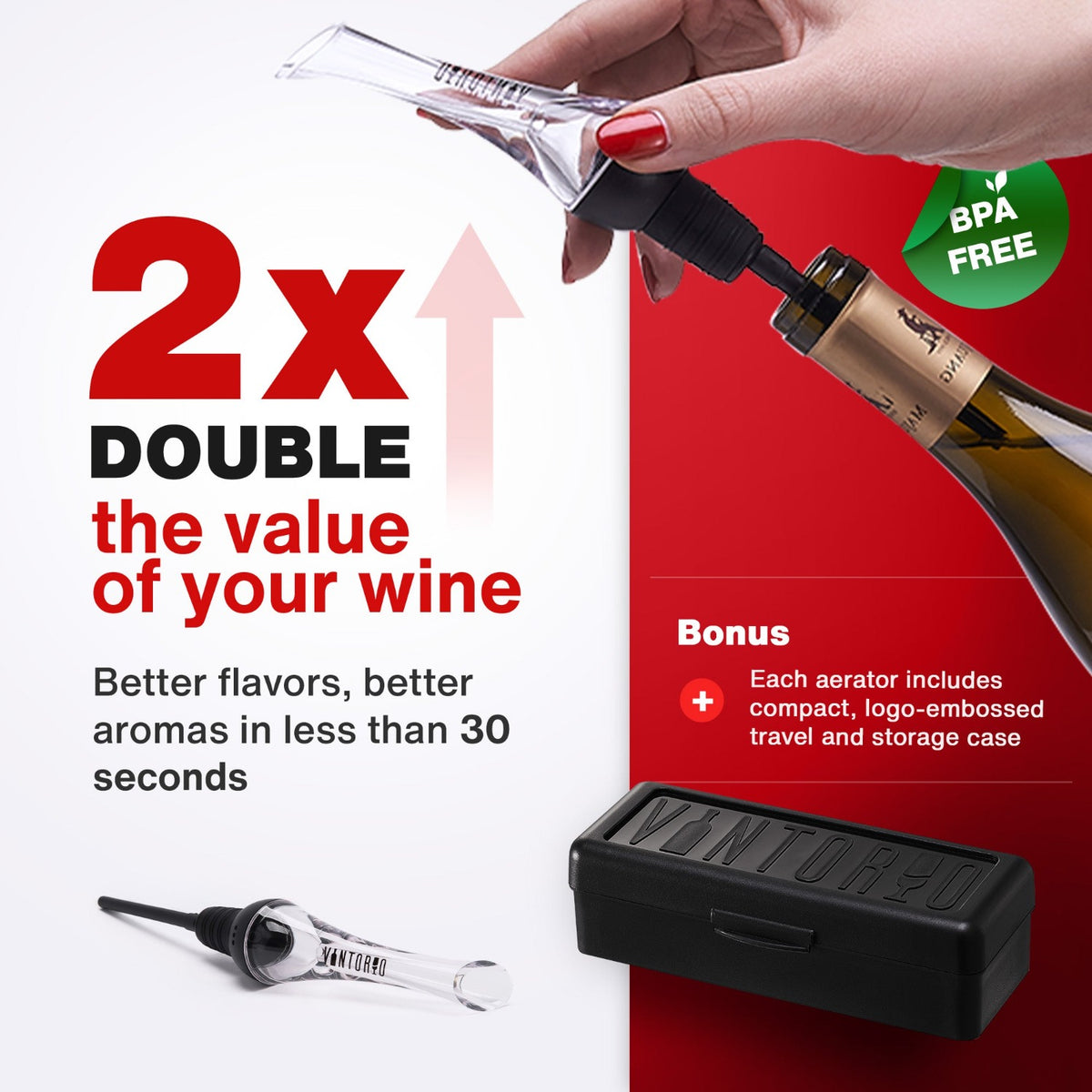 Double the value of your wine - Vintorio Wine Aerator Pourer