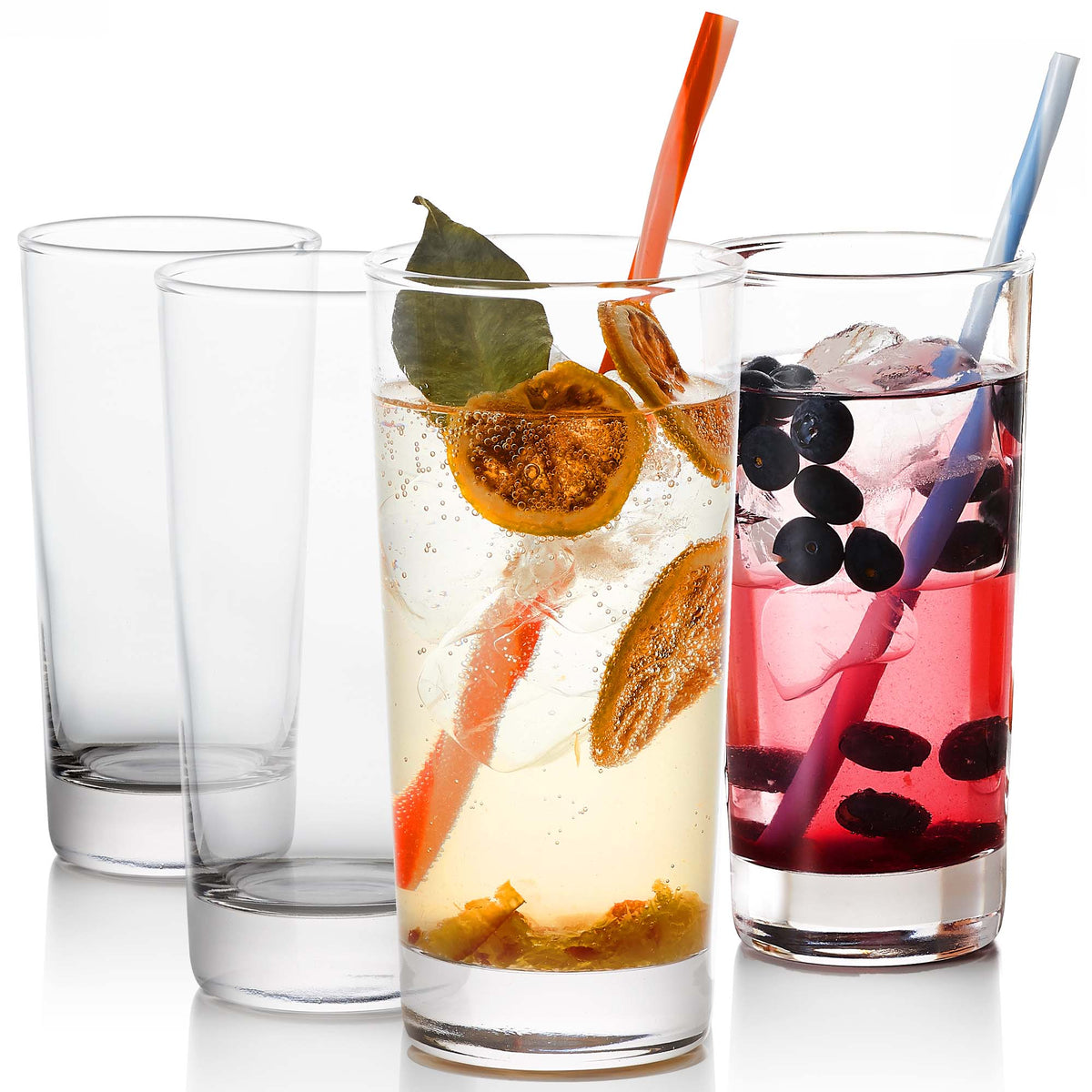 Vintorio GoodGlassware Highball Glasses (Set of 4) - Cocktail glasses with fruit garnish