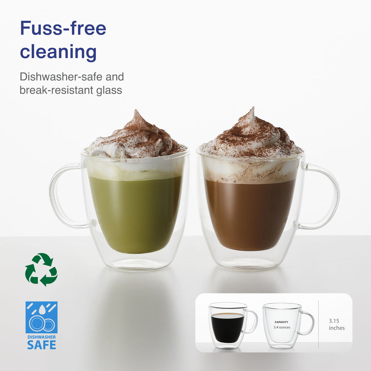 Vintorio GoodGlassware Insulated Espresso Cups - Easy to clean