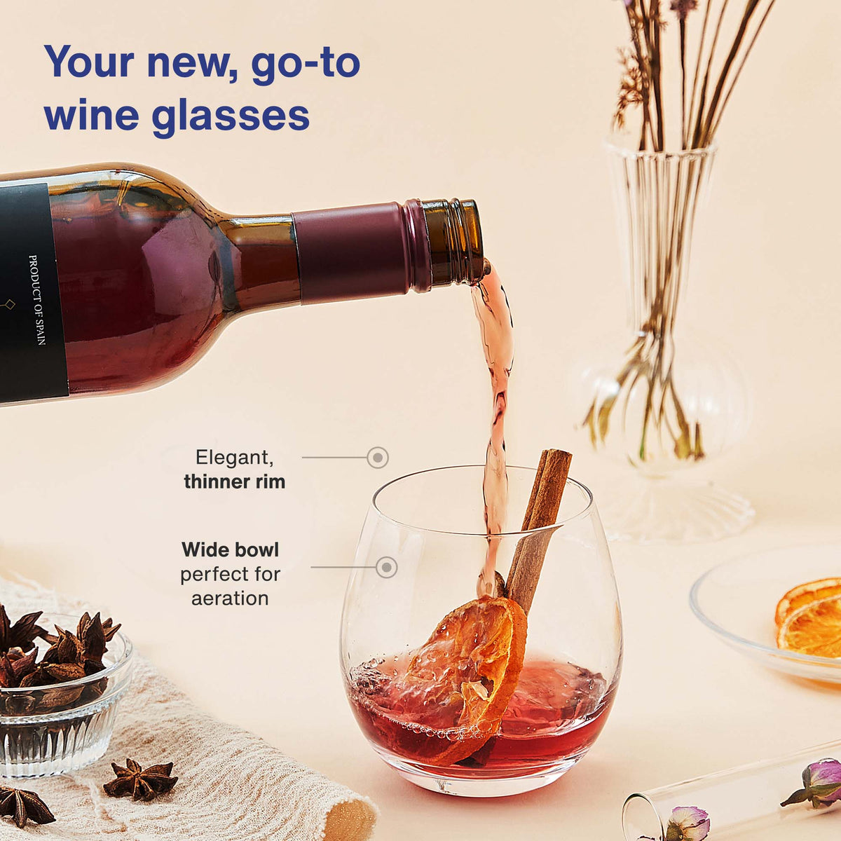 Vintorio GoodGlassware Stemless Wine Glasses (Set of 4) - Wide bowl