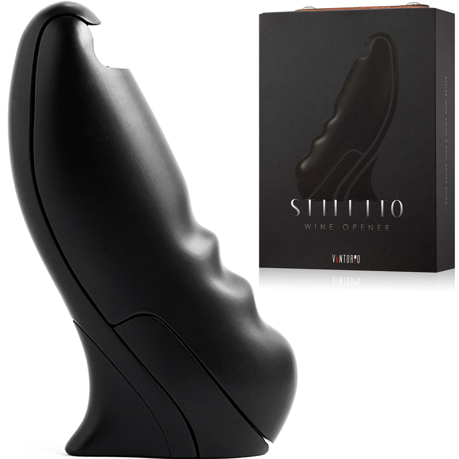 Stiletto Wine Opener by Vintorio - Steel Vertical Lever Corkscrew with Metal Body and Extra Spiral