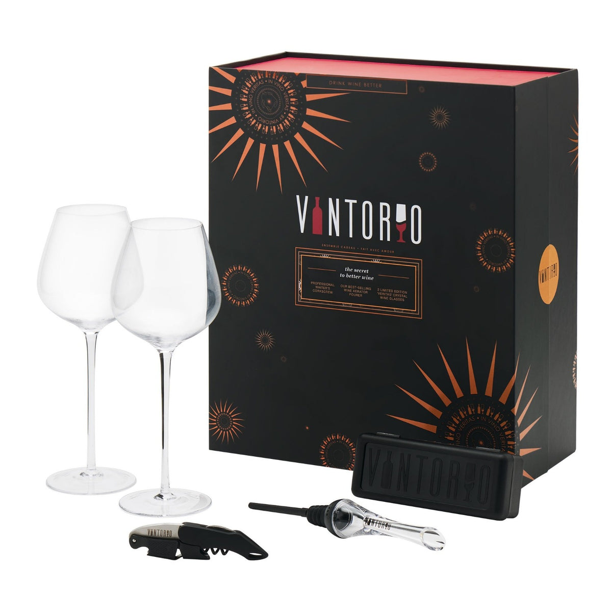 Vintorio Essential Wine Gift Set with Crystal Glasses, Aerator, and Corkscrew