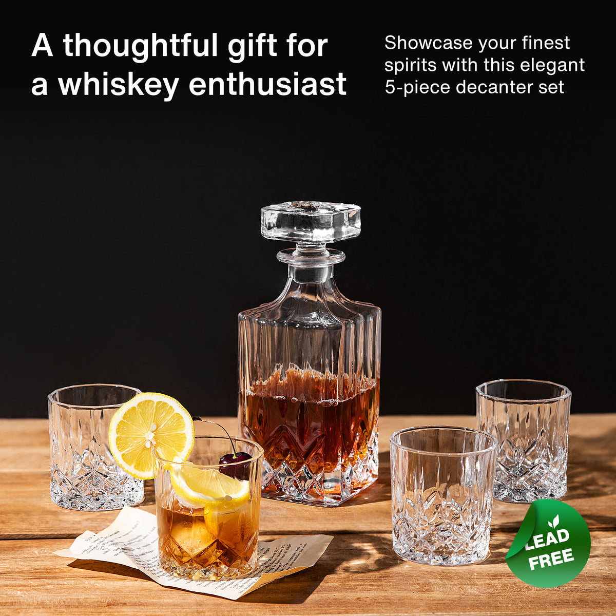 GoodGlassware Whiskey Decanter and Glasses Set (5-Piece Set)