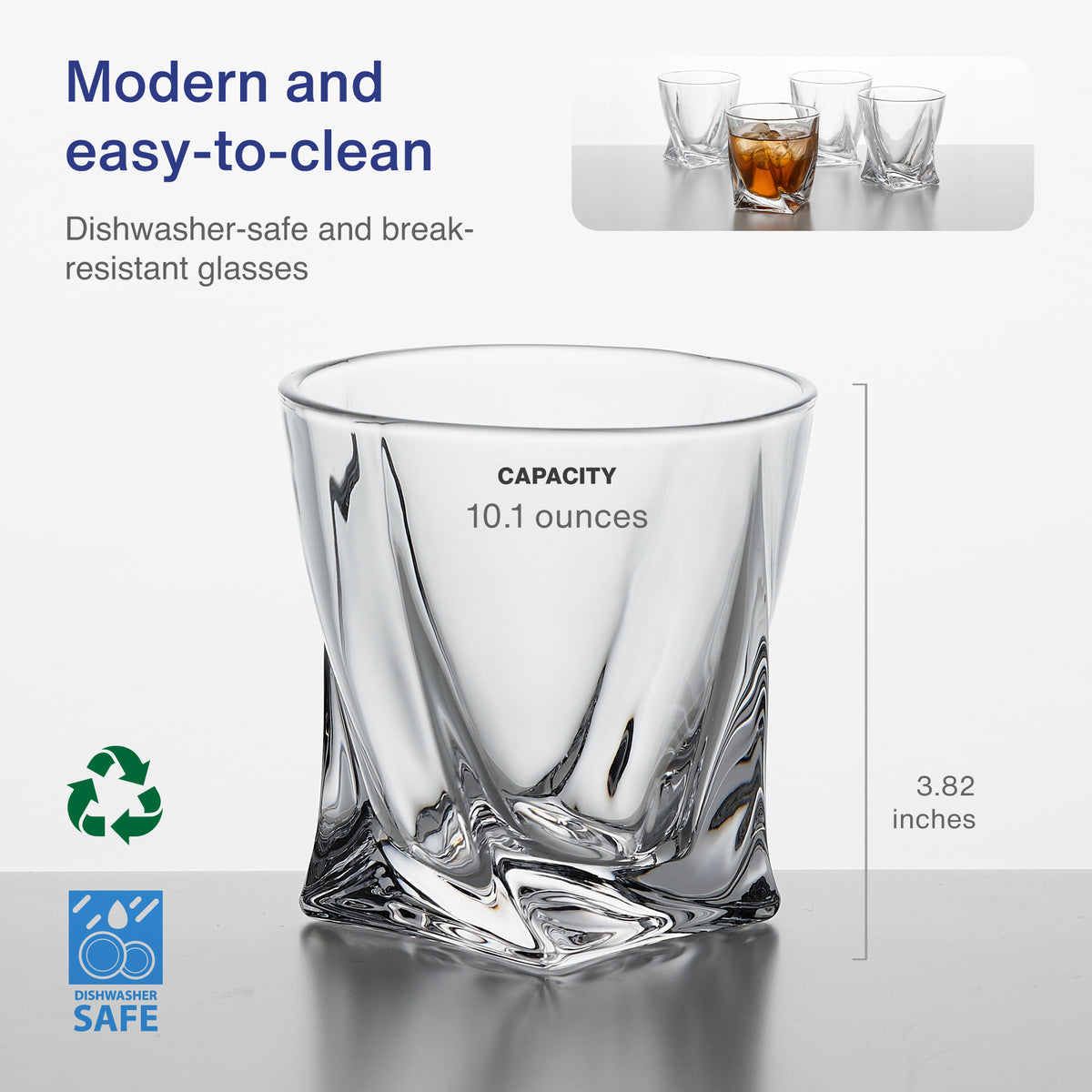 Vintorio GoodGlassware Swirl Whiskey Glasses (Set of 4) - Dishwasher-safe and break-resistant