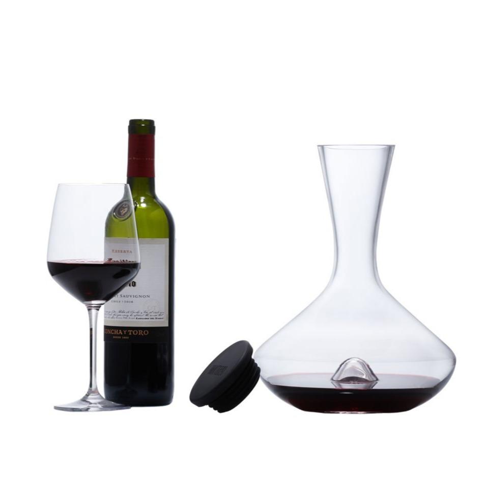 Vintorio Citadel Crystal Wine Decanter with Rubber Stopper, Red Wine Bottle, and Red Wine Glass